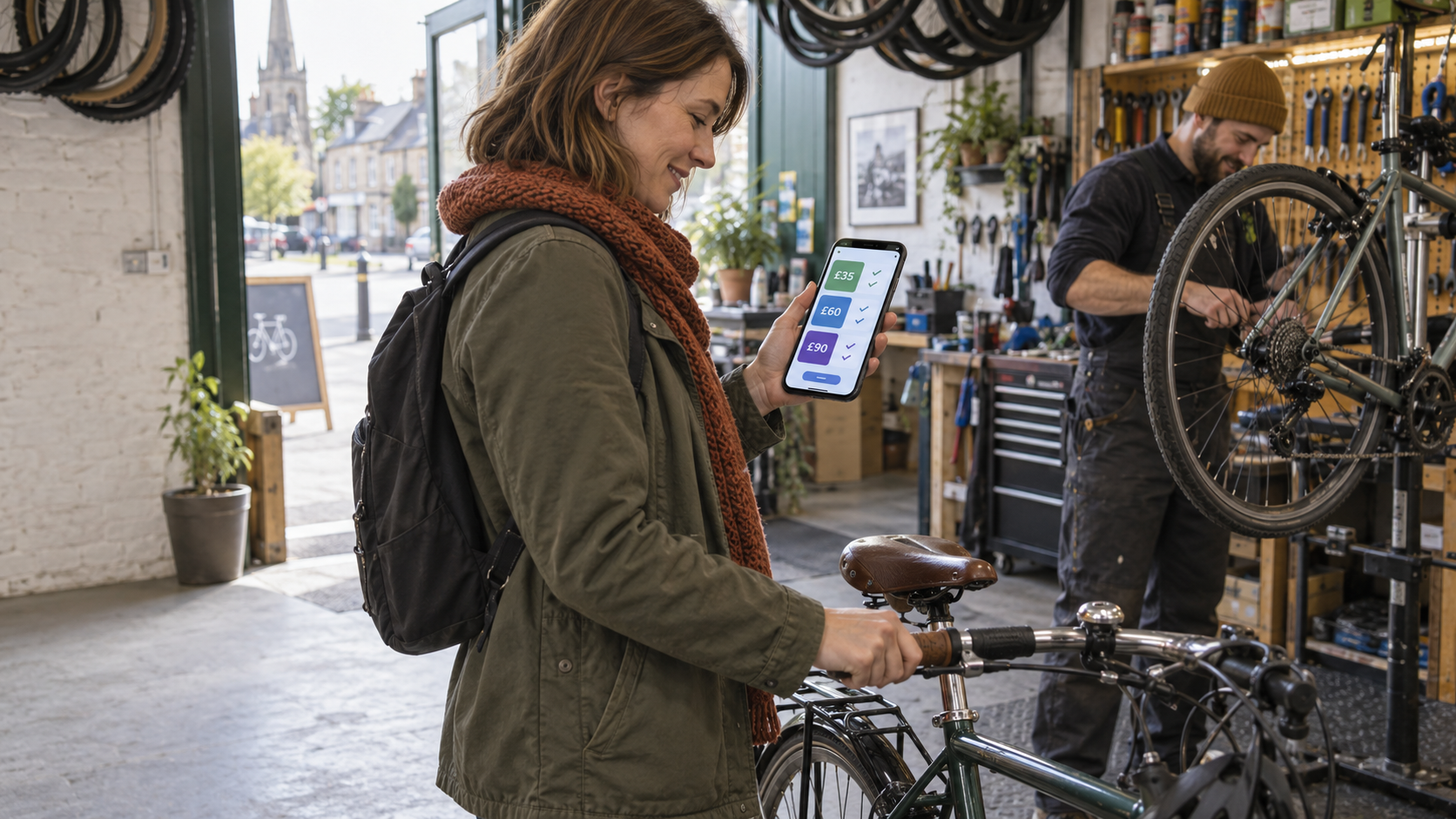 A small business owner reviewing clear service pricing information with a customer