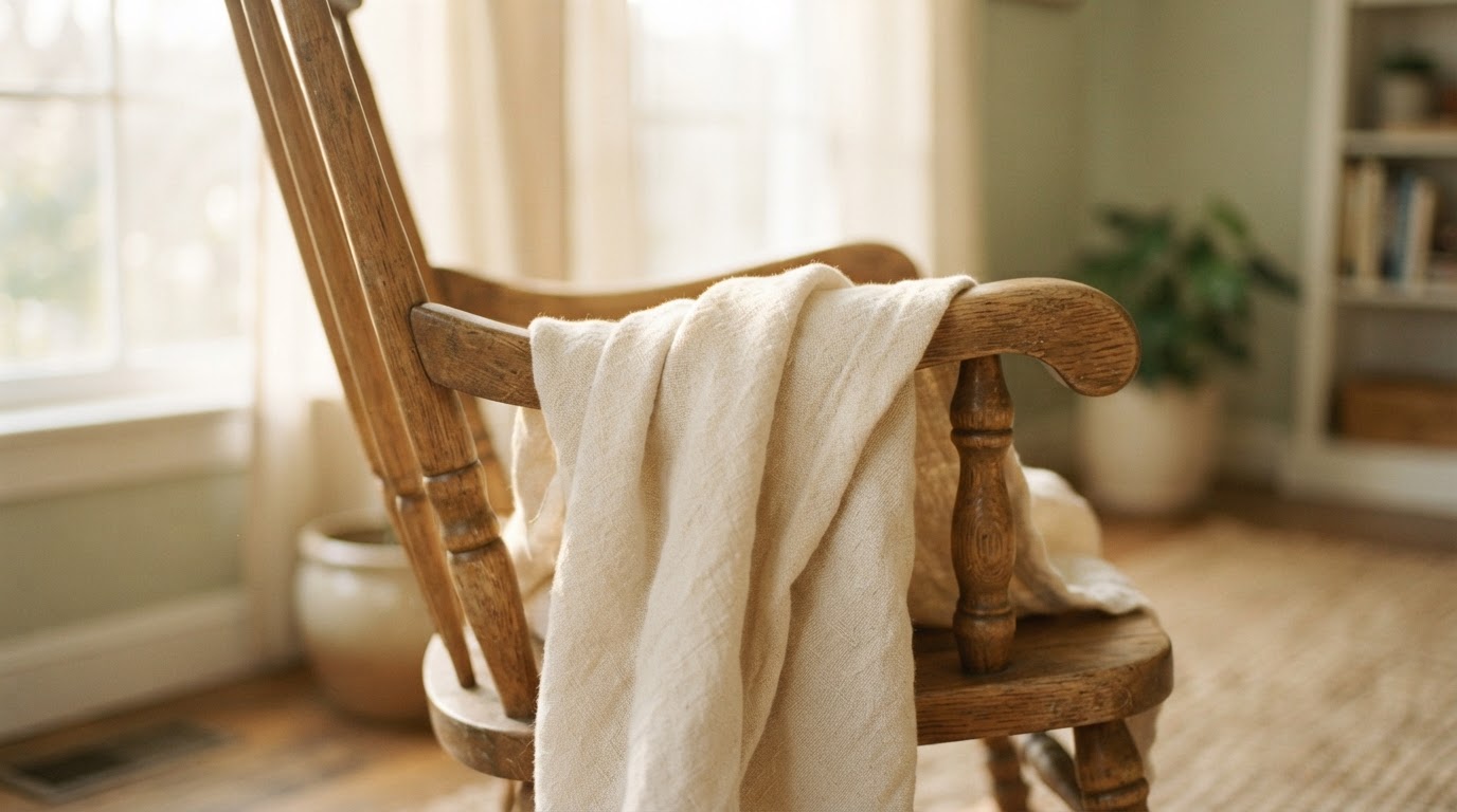 Soft handmade linen blanket in a sun-drenched room