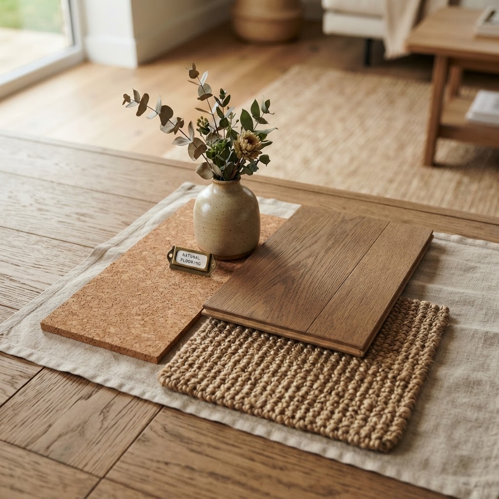 Materialboard mit gebürstetem Eichenholz, Kork und natürlichen Fasern