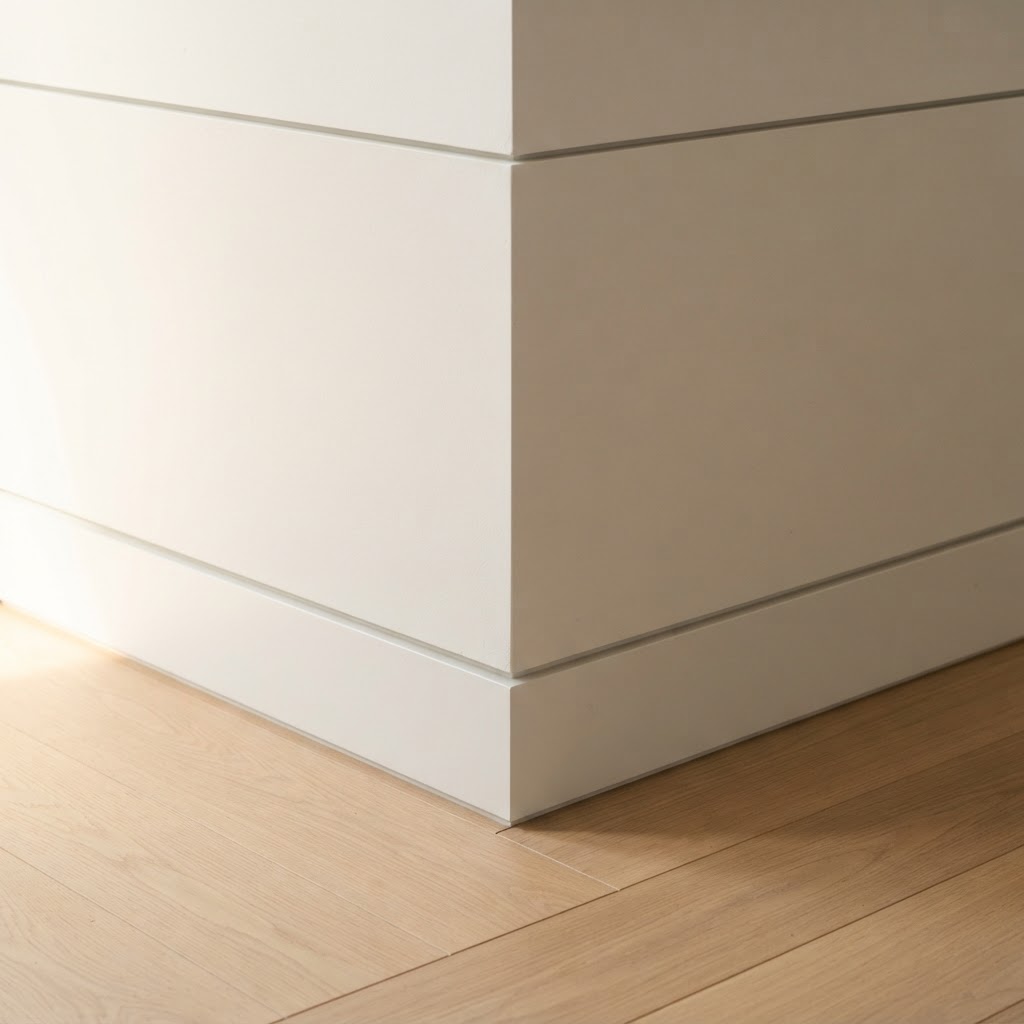 Parkett, Wandfarbe und lineare Deckenbeleuchtung in abgestimmter Gestaltung