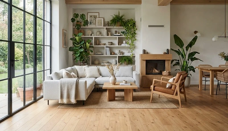 Boden und Pflanzen: Biophiles Interior Design mit natürlichen Raumübergängen