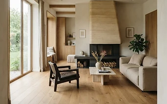 Boden und Kamin: Wärme, Material und die präzise Mitte des Raumes