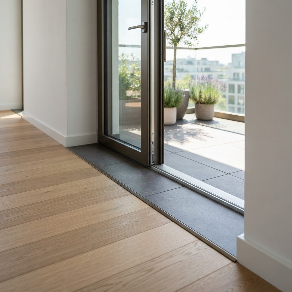 Fensterbank mit Sitzplatz über einem natürlichen Eichenboden und textilen Materialien