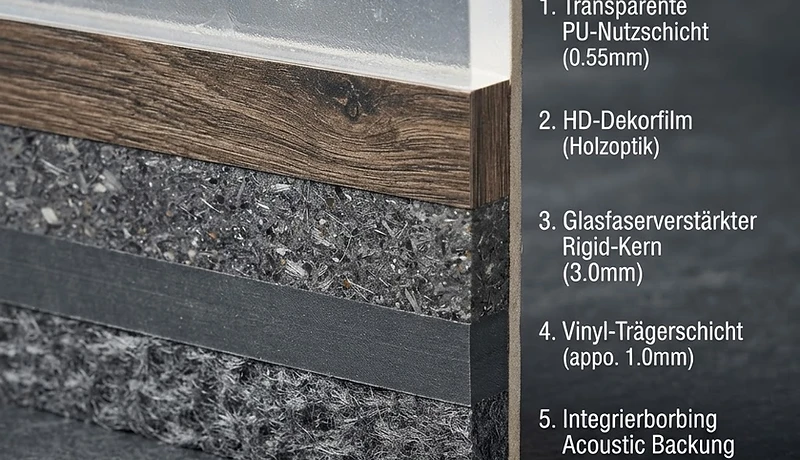 Designbelag, CV & Hart-PVC: Werkstoffchemie, DIN-Normen, Schichtaufbau und Nutzungsklassen