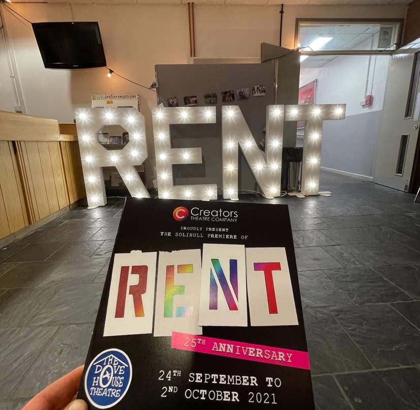 RENT marquee letters at the Creators Theatre Company production
