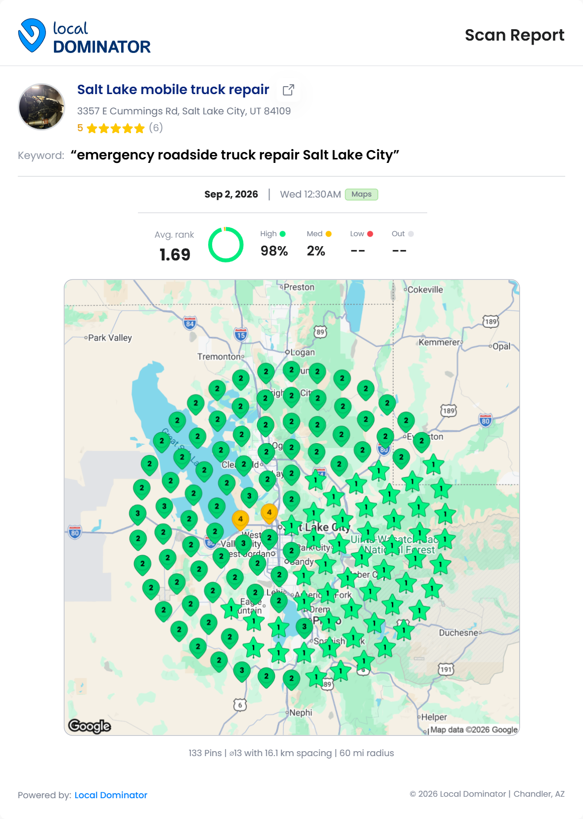 Salt Lake mobile truck repair — emergency roadside truck repair Salt Lake City heatmap