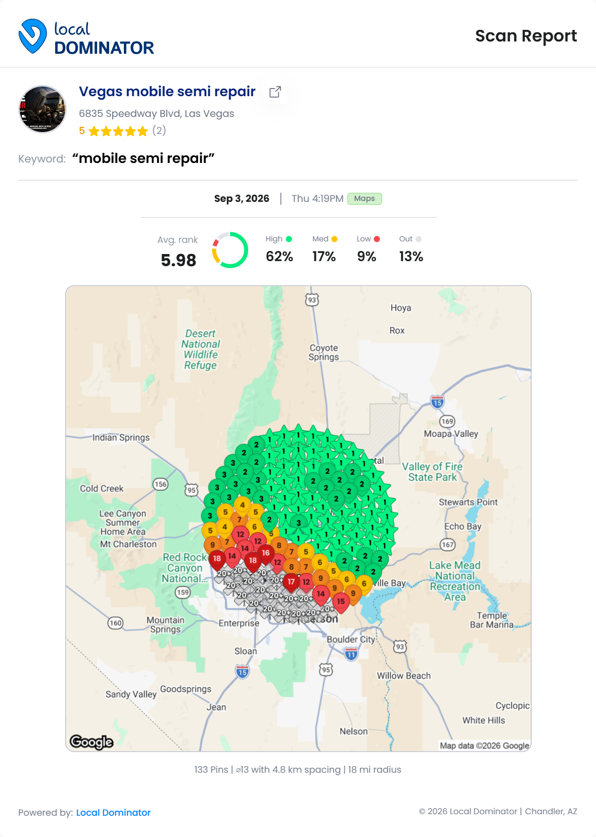 Vegas mobile semi repair — mobile semi repair heatmap
