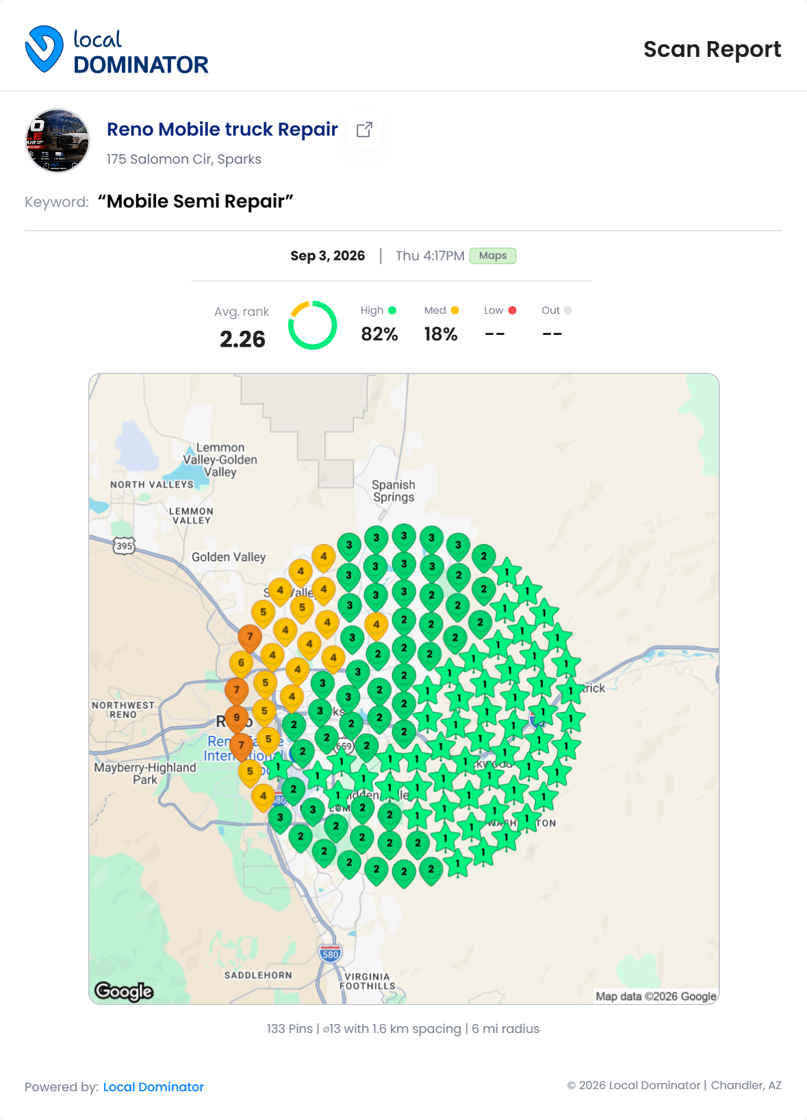 Reno Mobile truck Repair — Mobile Semi Repair heatmap
