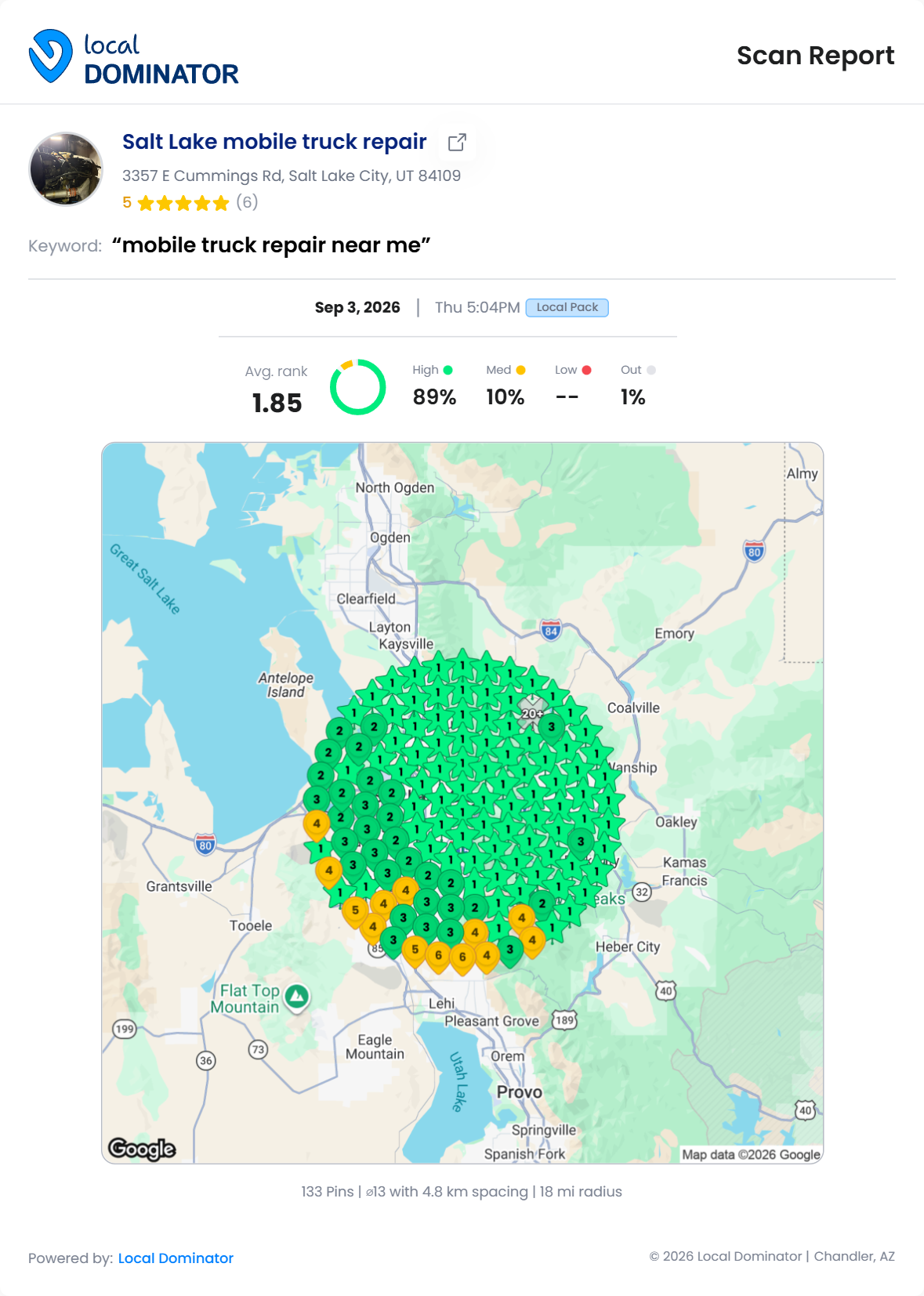 Salt Lake mobile truck repair — mobile truck repair near me heatmap