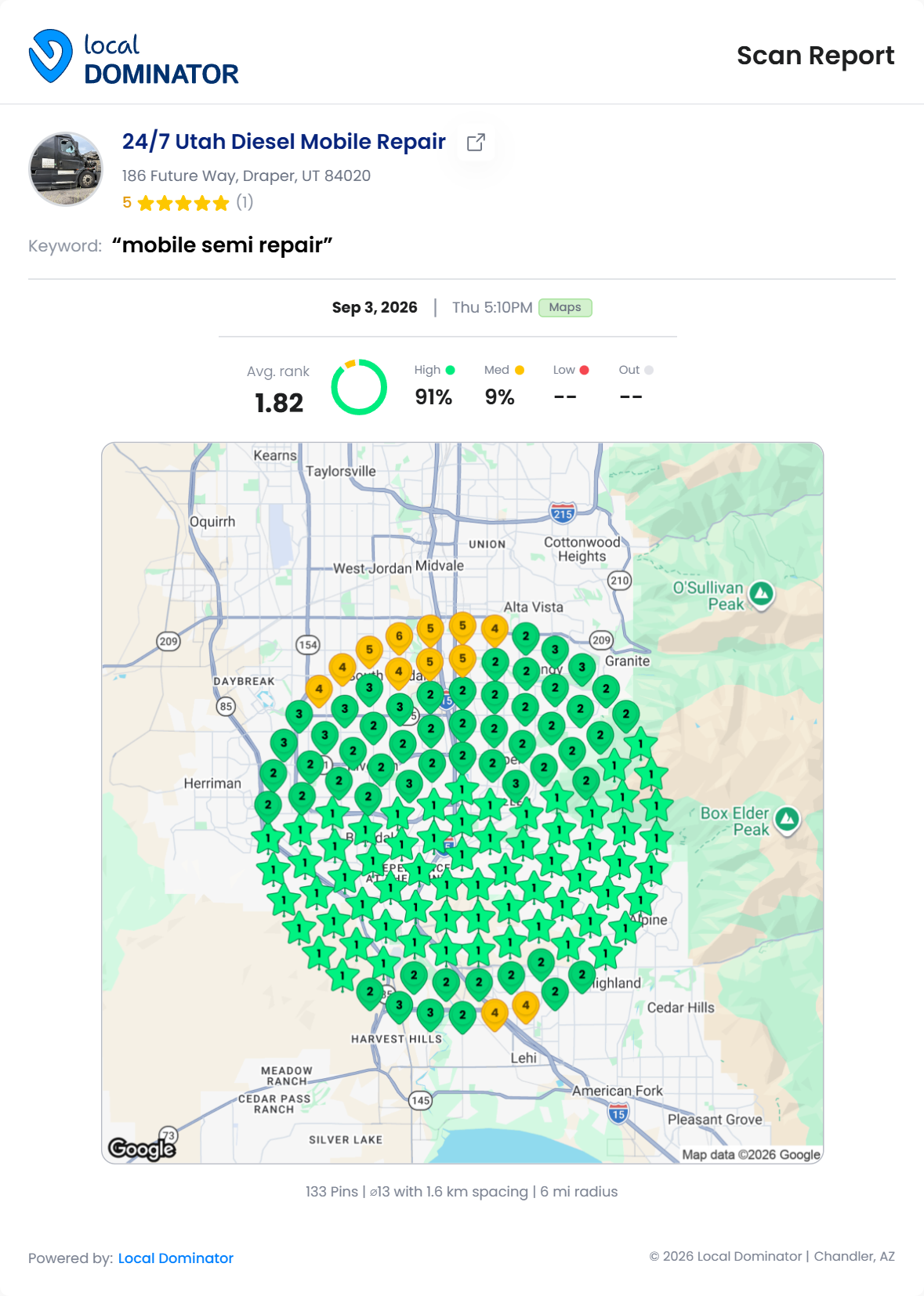 24/7 Utah Diesel Mobile Repair — mobile semi repair heatmap