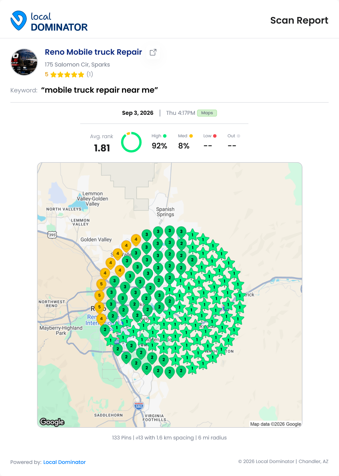 Reno Mobile truck Repair — mobile truck repair near me heatmap