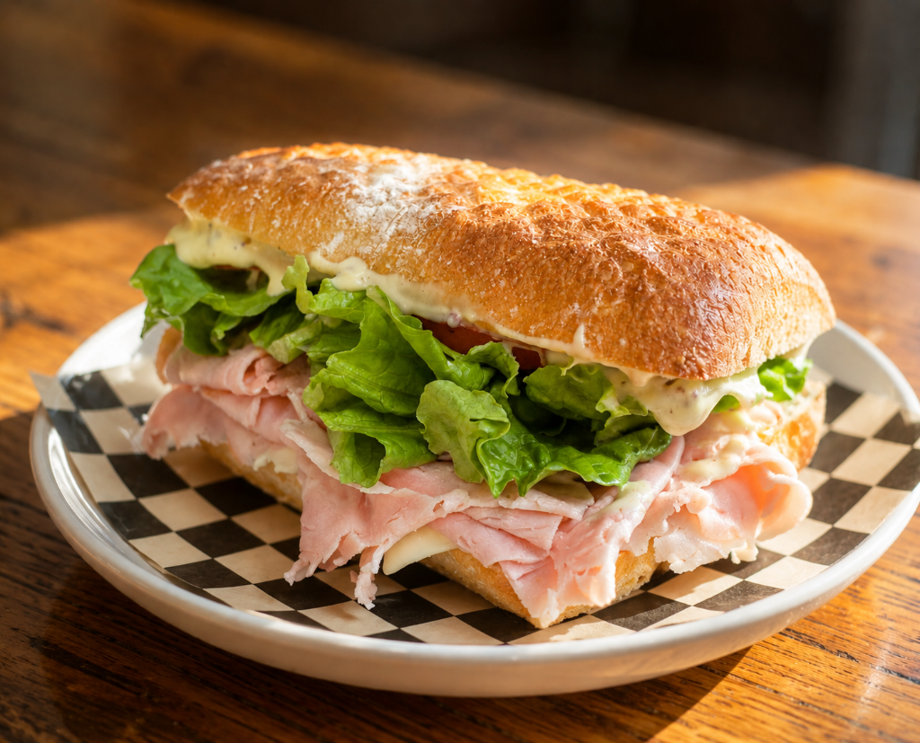 A pressed ciabatta sandwich from The Cole Street Teller, a sandwich shop in Enumclaw, WA