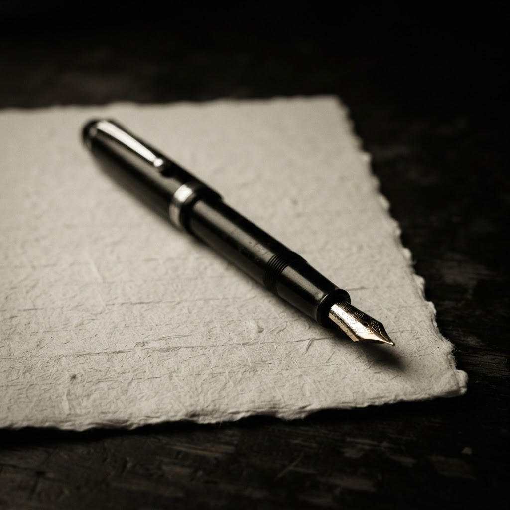 Caneta tinteiro sobre papel texturizado