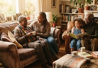Multigenerational diverse family at home