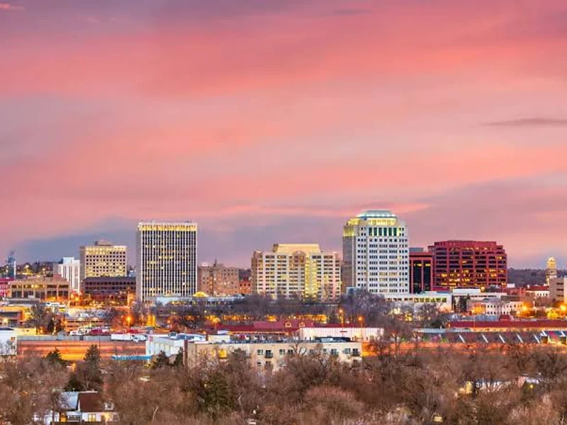 Colorado city skyline at sunset