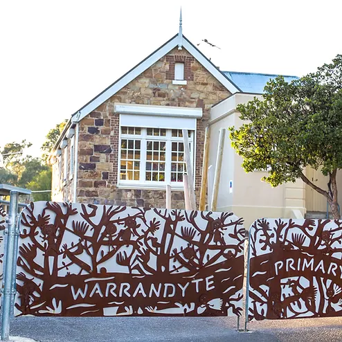 Warrandyte Primary School entrance gate with tree silhouette design
