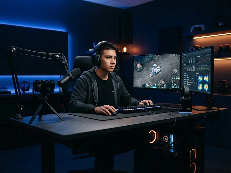 Digital athlete at an esports and content creation station