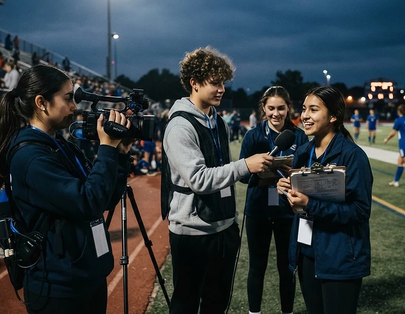 Students producing content and operating a real sports event