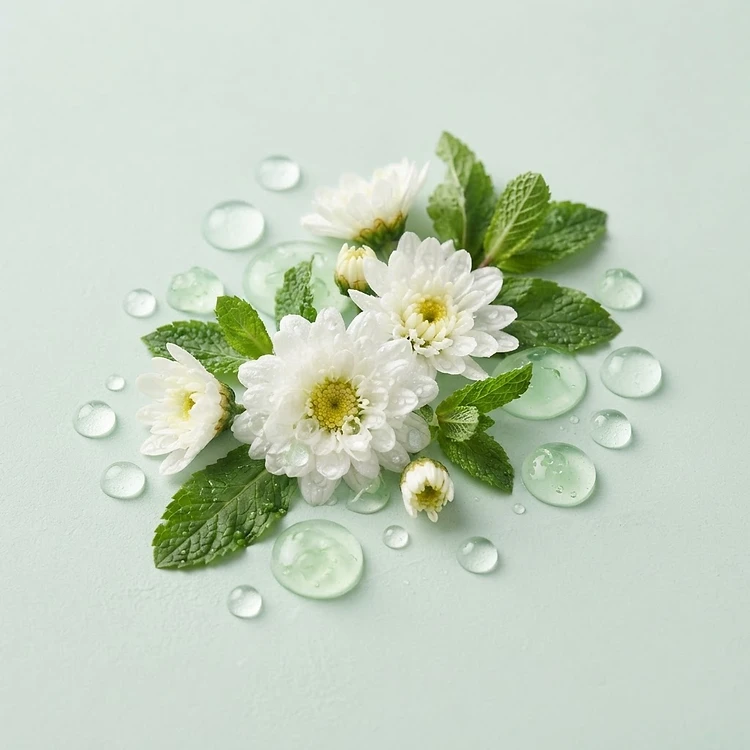 Chrysanthemum and mint botanical extracts with translucent green gel texture