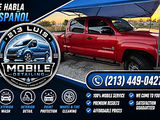 Red Toyota Tacoma detailed under a mobile service canopy by 213 Luis Mobile Detailing