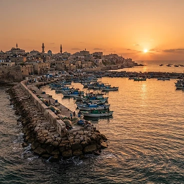 The Mediterranean coastline of Gaza at sunset