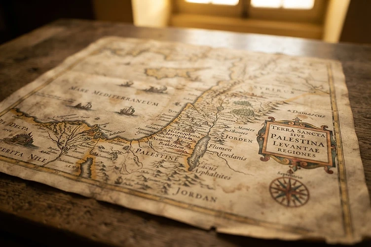 Ancient cartographic map of Palestine and the Levant