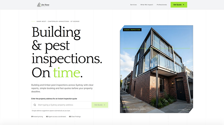 On Time Inspections website project by ReadyRun Digital