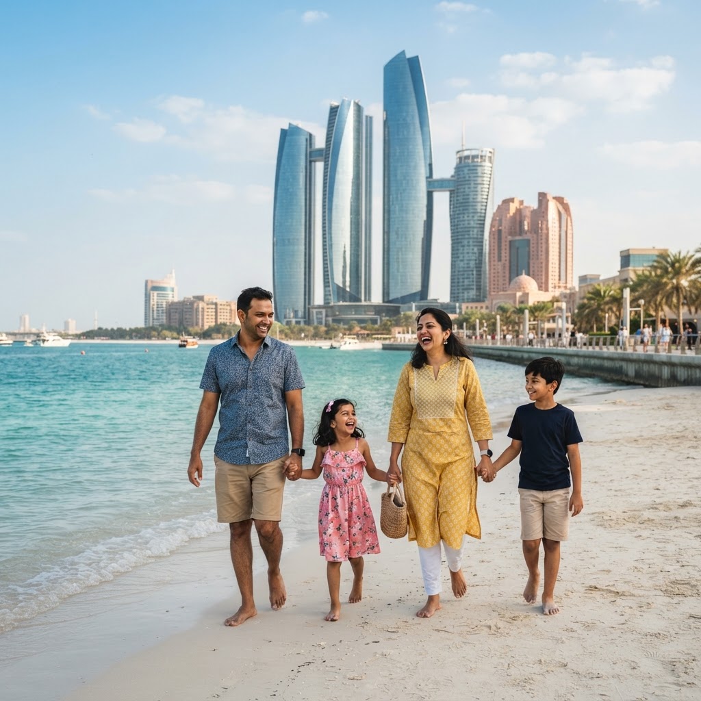 Indian family enjoying Abu Dhabi beach