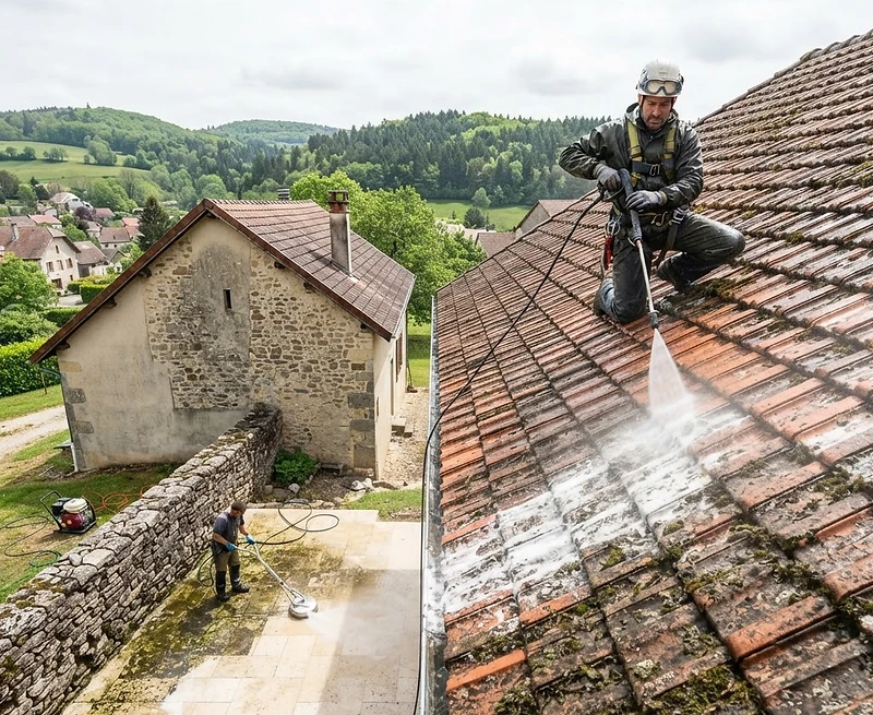 Nettoyage haute pression et traitement de toiture et dallage près de Dole dans le Jura