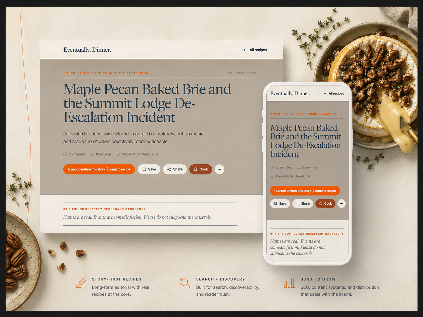 Eventually, Dinner. editorial recipe platform design