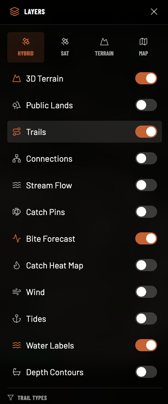 KYPE Maps layers panel showing basemap tabs and toggleable map layers