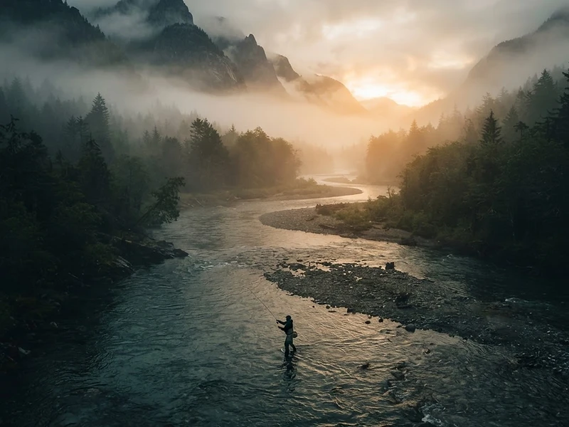 Trout fishing at dawn