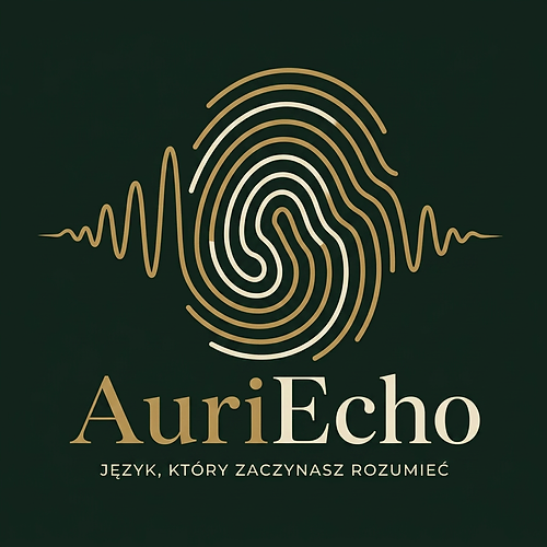Logo AuriEcho — odcisk palca połączony z falą dźwiękową