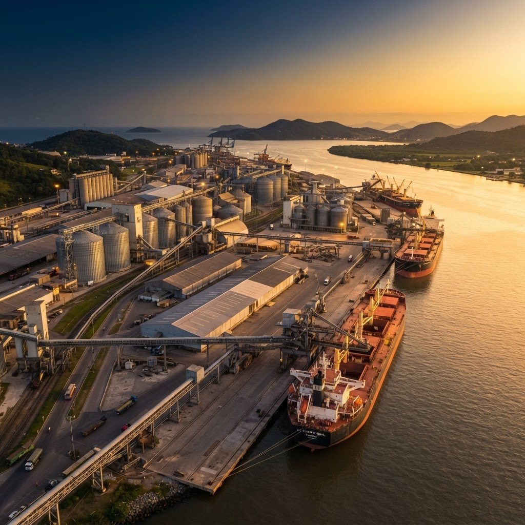 Port terminal at sunset