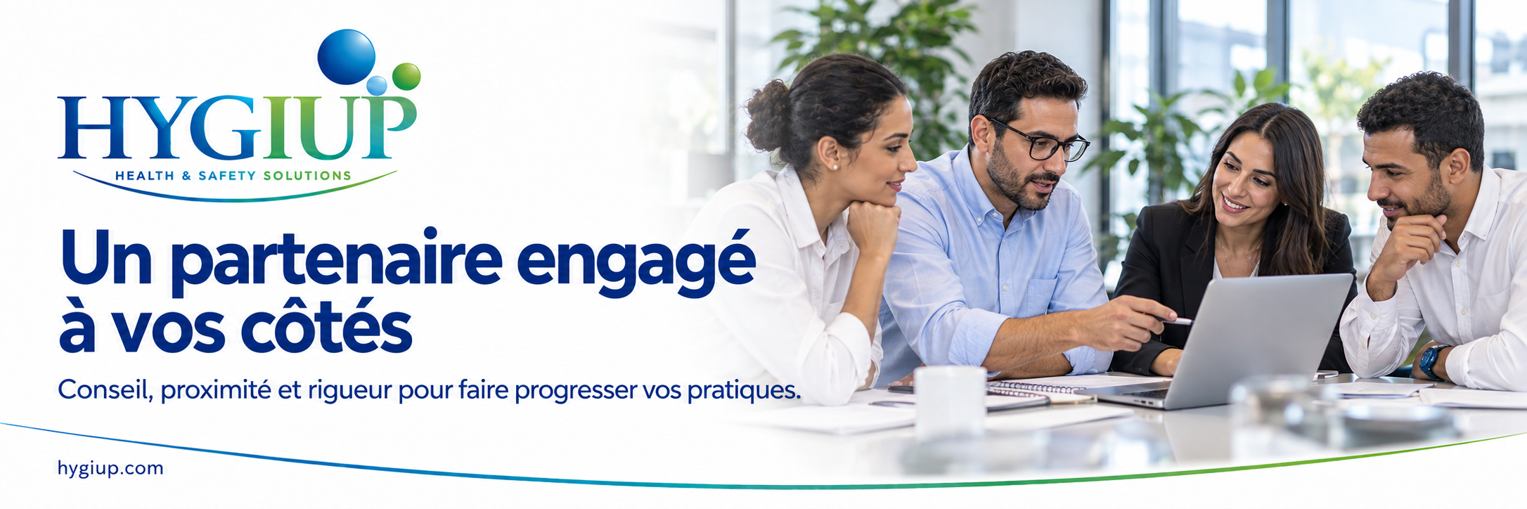 Un partenaire engagé à vos côtés - Hygiup Bannière promotionnelle Hygiup : Un partenaire engagé à vos côtés pour le conseil, la proximité et la rigueur dans vos pratiques de sécurité sanitaire.