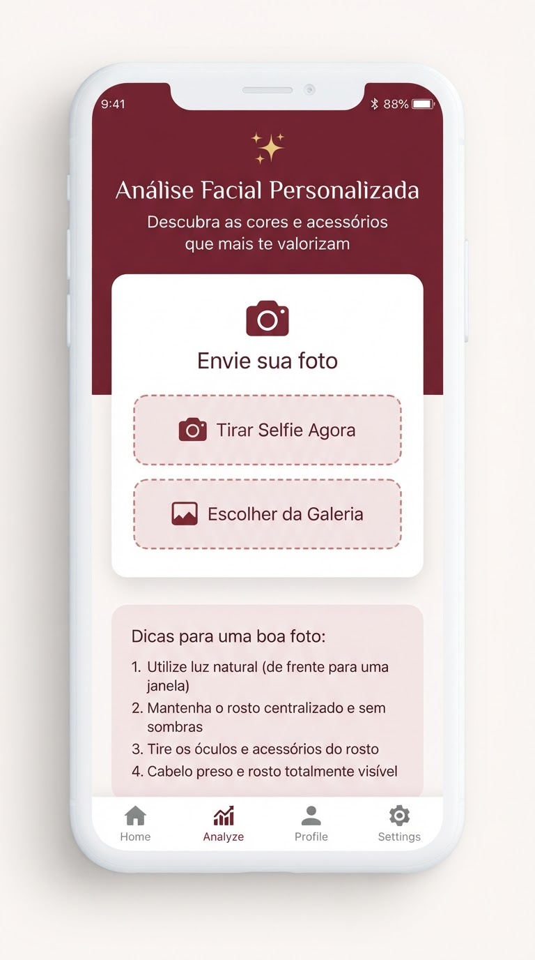 Tela do aplicativo Marilena Consultora: Análise Facial
