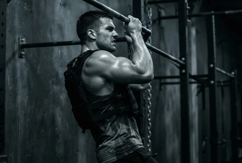 Athlete training with a SteelCore weighted vest across multiple movements