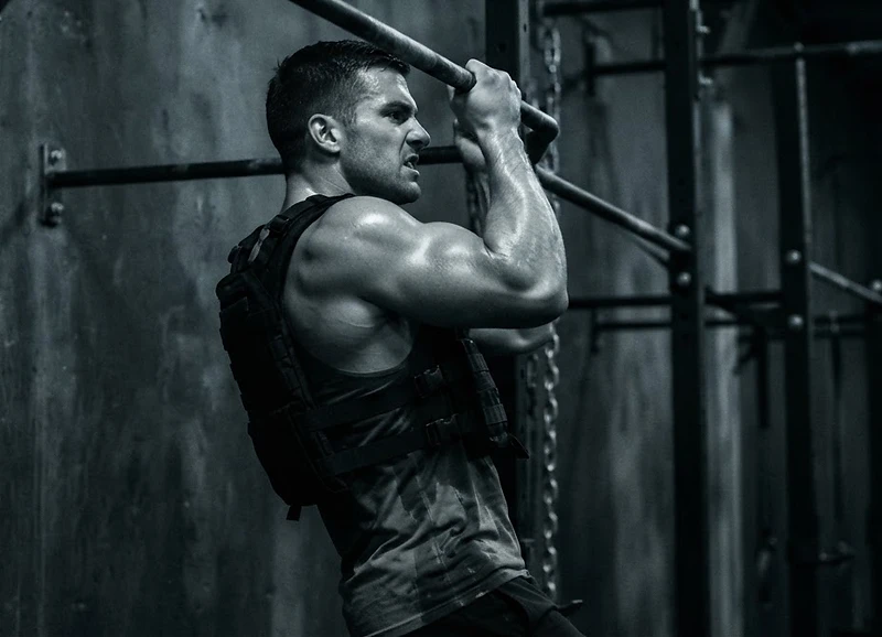 Athlete training with a SteelCore weighted vest across multiple movements