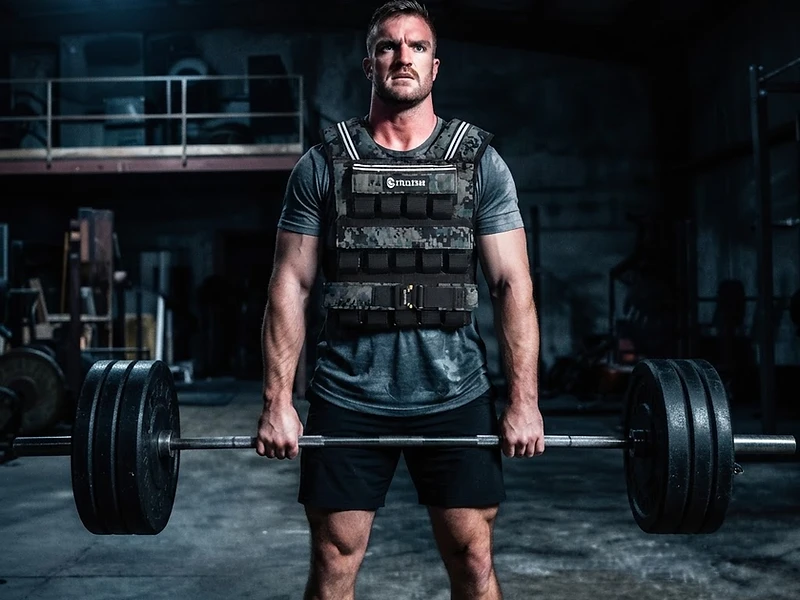 Athlete training with a SteelCore weighted vest in an industrial gym