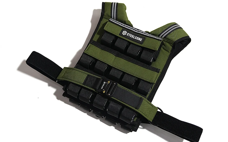 SteelCore 30kg Vest — Green Army — Three-Quarter View
