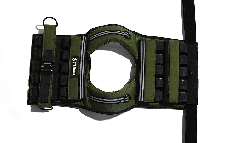 SteelCore 20kg Vest — Green Army — Laid Flat — Full View