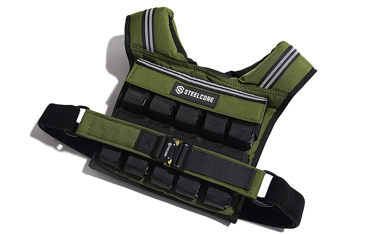 SteelCore 20kg Vest — Green Army — Three-Quarter View
