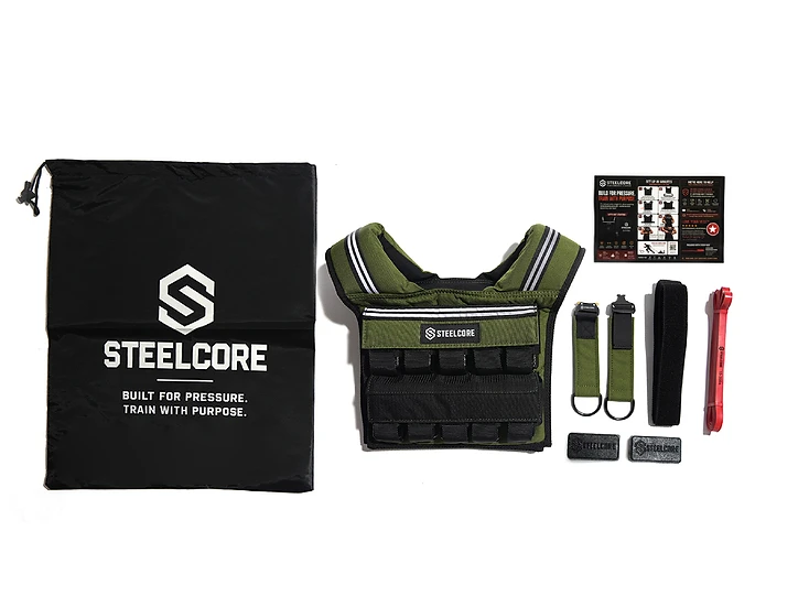 SteelCore 20kg Vest — Green Army — Full Kit With Carry Bag