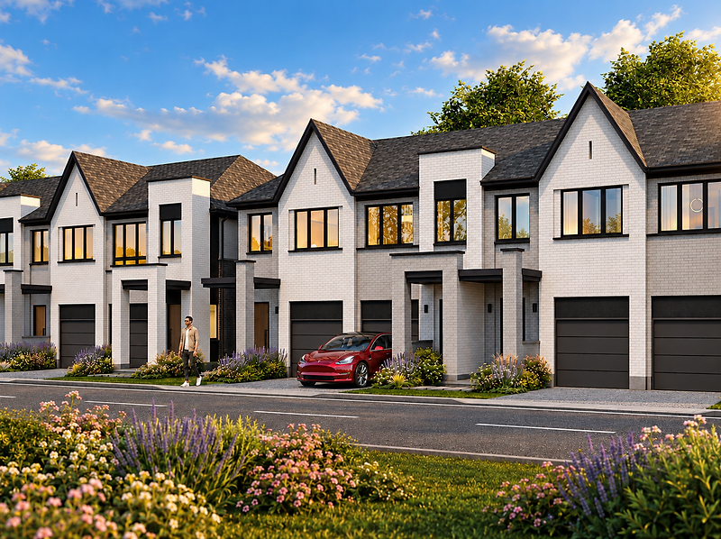Artist's concept of traditional townhomes in Aurora, Ontario