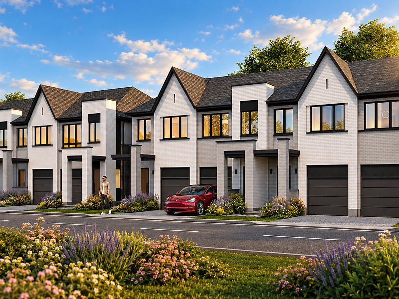Artist's concept of traditional townhomes in Aurora, Ontario