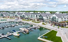 Aerial view of Friday Harbour marina and resort in Innisfil, Ontario