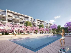 High Point pool courtyard rendering with landscaping