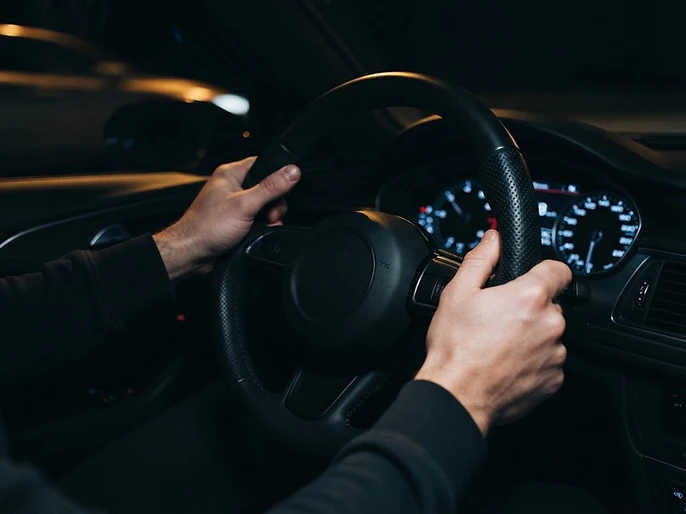 Steering wheel at 10 and 2