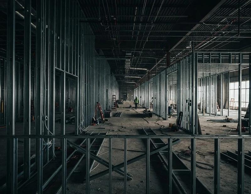 Interior metal stud framing on a Precision Systems project