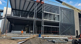 Open-air structural steel and metal stud framing